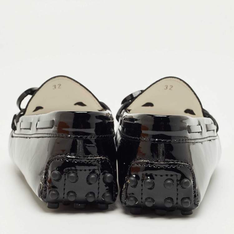 Pre Owned Tod's Black Patent Leather Driving Loafers Size 32