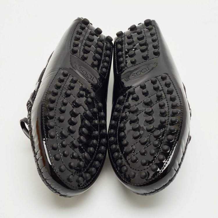 Pre Owned Tod's Black Patent Leather Driving Loafers Size 32