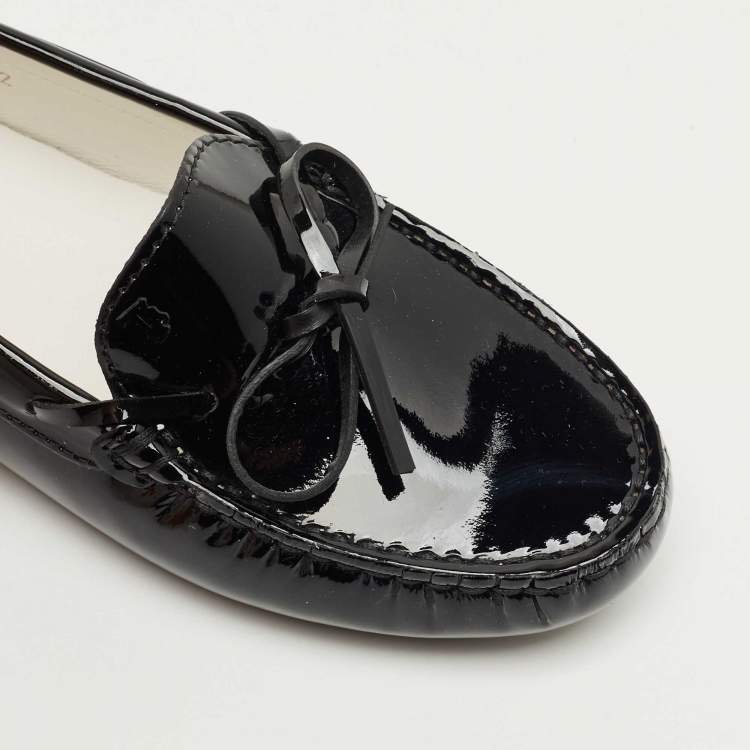 Pre Owned Tod's Black Patent Leather Driving Loafers Size 32