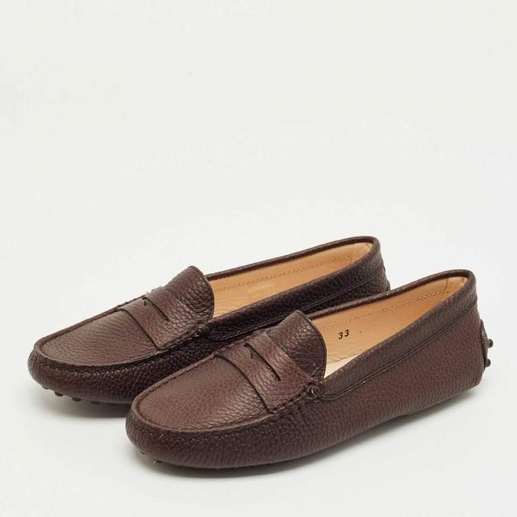 Pre Owned Tod's Dark Brown Leather Gommino Driving Loafers Size 33