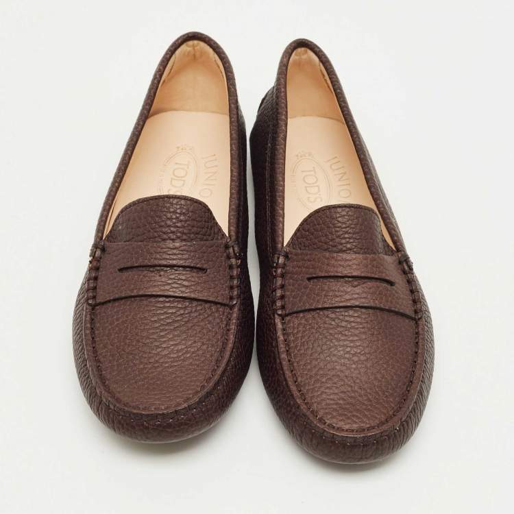 Pre Owned Tod's Dark Brown Leather Gommino Driving Loafers Size 33