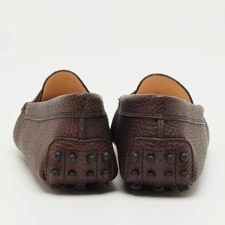 Pre Owned Tod's Dark Brown Leather Gommino Driving Loafers Size 33