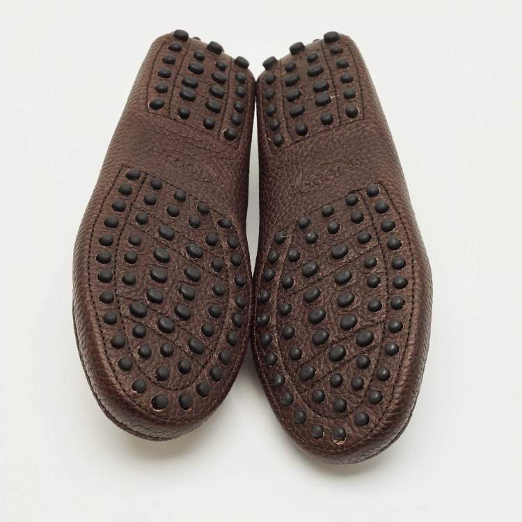 Pre Owned Tod's Dark Brown Leather Gommino Driving Loafers Size 33