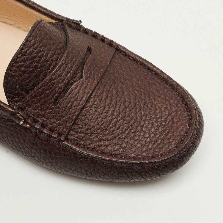 Pre Owned Tod's Dark Brown Leather Gommino Driving Loafers Size 33