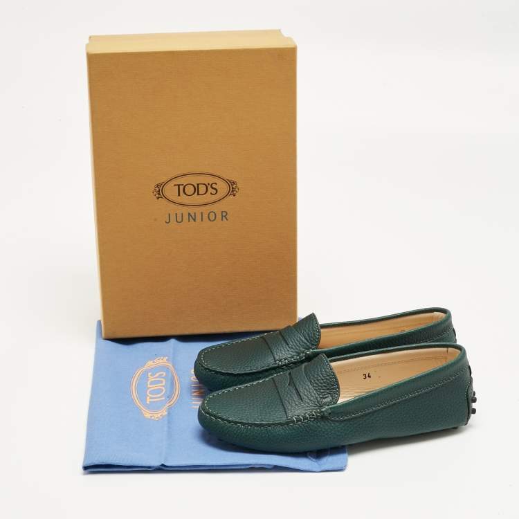 Pre Owned Tod's Green Leather Gommino Driving Loafers Size 34