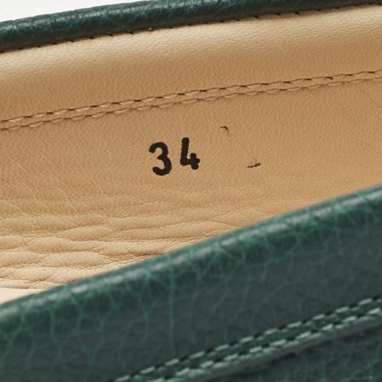 Pre Owned Tod's Green Leather Gommino Driving Loafers Size 34