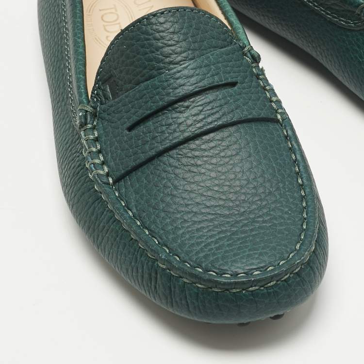 Pre Owned Tod's Green Leather Gommino Driving Loafers Size 34