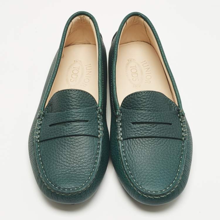 Pre Owned Tod's Green Leather Gommino Driving Loafers Size 34