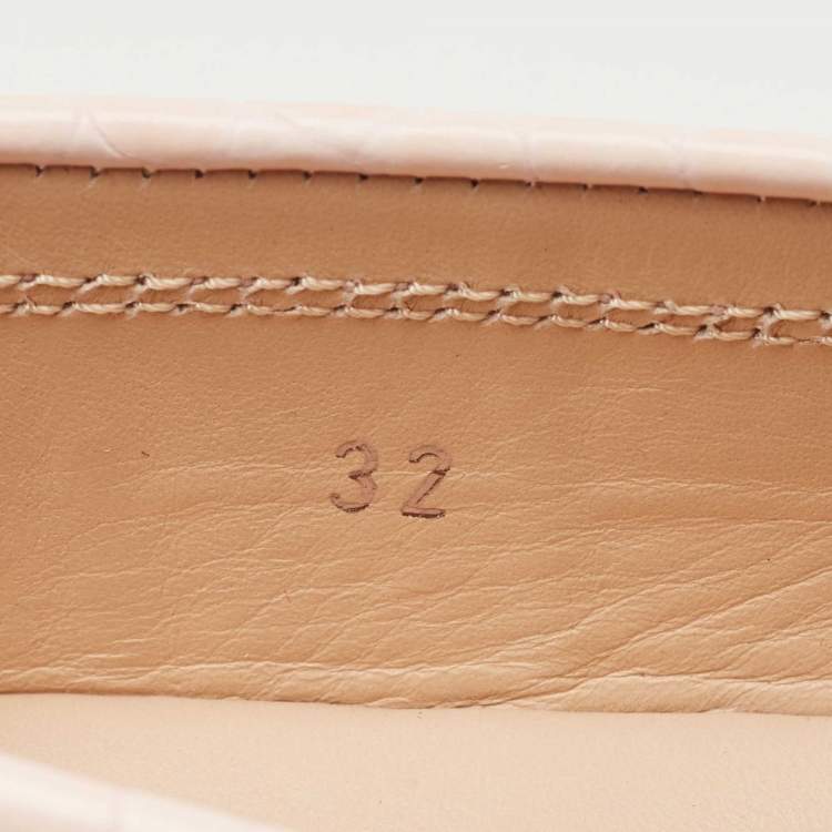 Pre Owned Tod's Pink Croc Embossed Leather Gommino Driving Loafers Size 32