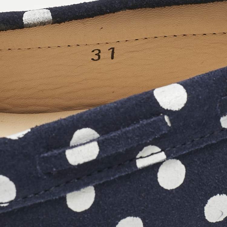 Pre Owned Tod's Navy Blue/White Polka Dot Suede Driving Loafers Size 31