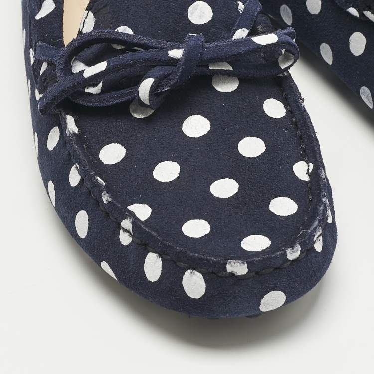 Pre Owned Tod's Navy Blue/White Polka Dot Suede Driving Loafers Size 31