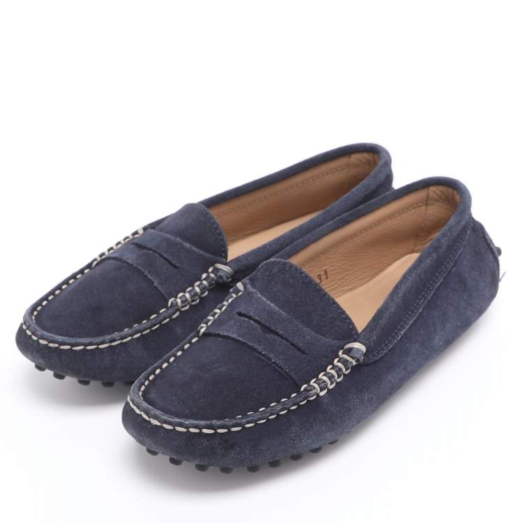 Pre Owned Tod's Navy Blue Suede City Gommino Loafers Size 31