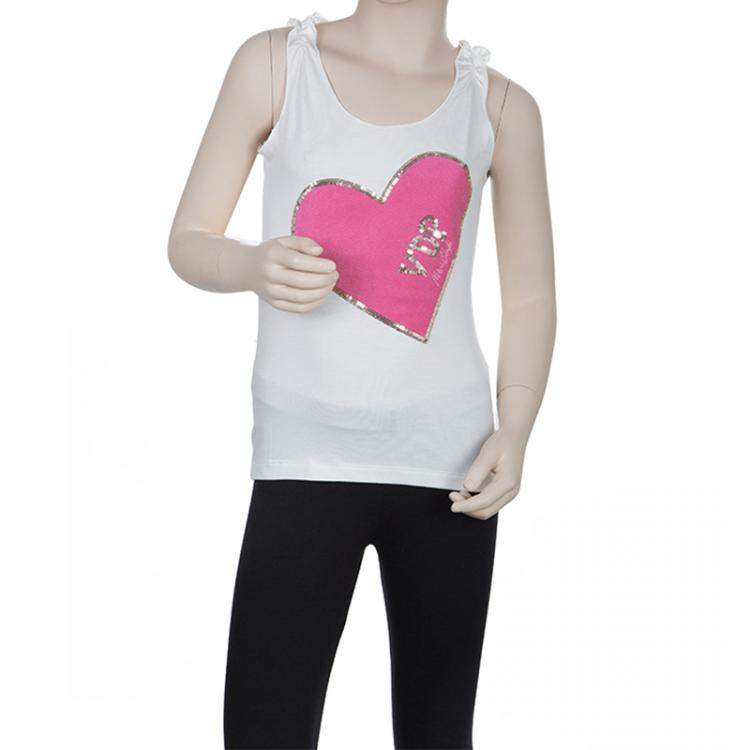 Pre Owned VDP White Embellished Heart Detail Sleeveless Top 8 Yrs 