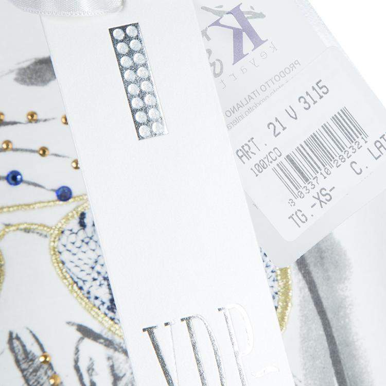 Pre Owned VDP White Swarovski Embellished Printed Tshirt 12 Yrs 