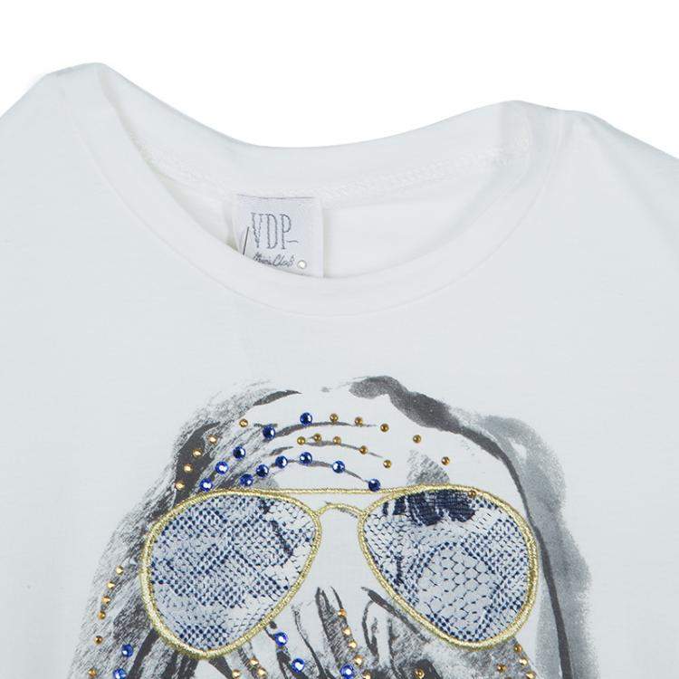 Pre Owned VDP White Swarovski Embellished Printed Tshirt 4 Yrs