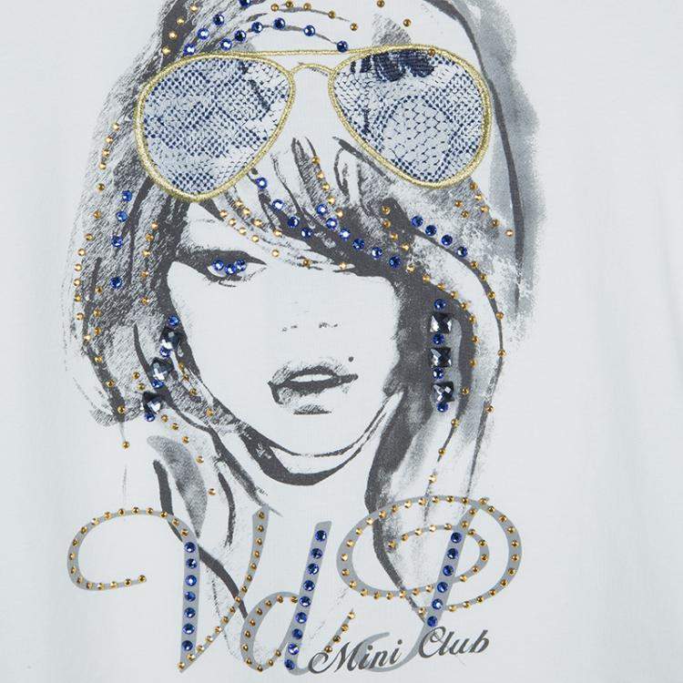 Pre Owned VDP White Swarovski Embellished Printed Tshirt 4 Yrs