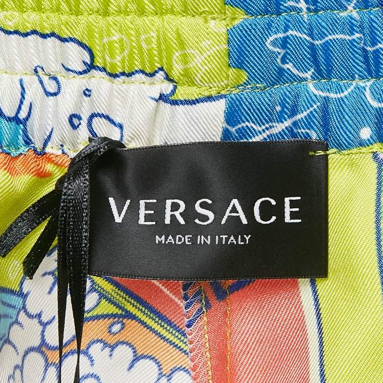 Pre Owned Versace Kids Green Medusa Sunnies Print Silk Shorts 10 Yrs
