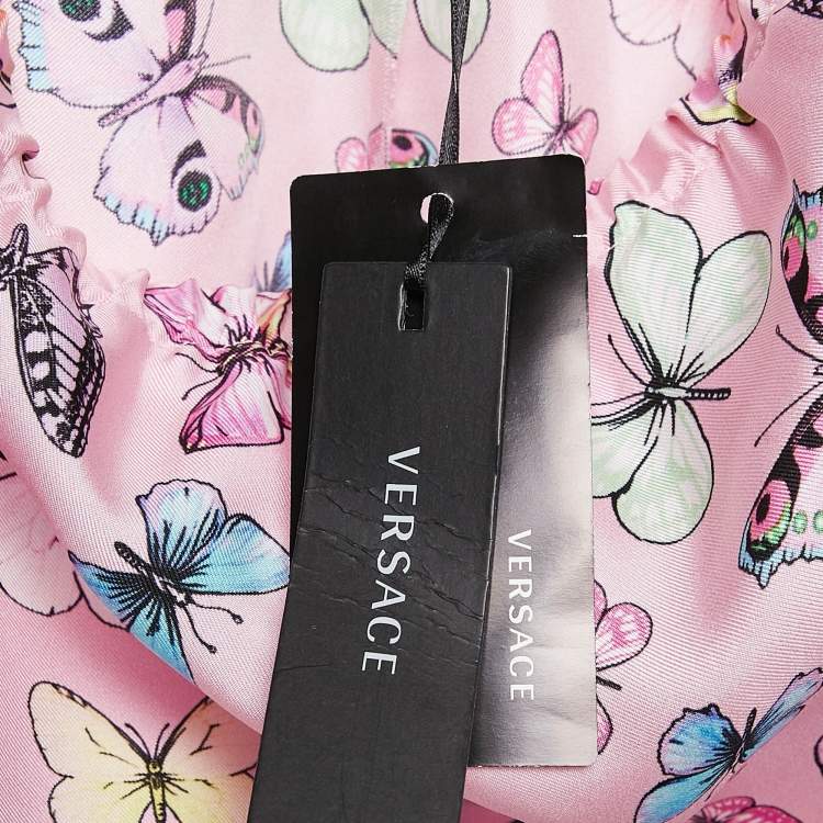 Pre Owned Versace Pink Butterfly Print Silk Trousers 12 Yrs 