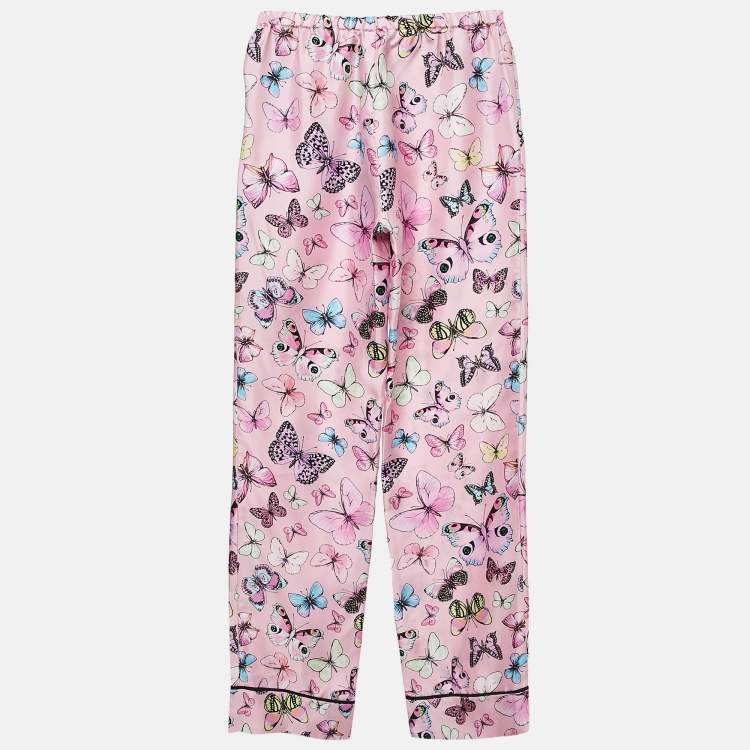 Pre Owned Versace Pink Butterfly Print Silk Trousers 12 Yrs 
