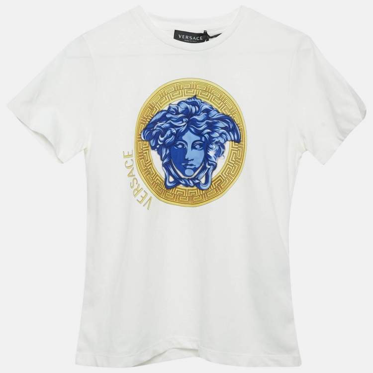مملوكة مسبقًا Versace Kids White Medusa Print Cotton Crew Neck T-Shirt 10 Yrs
