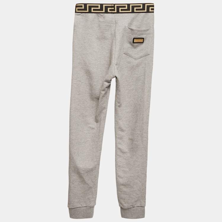 Pre Owned Versace Kids Grey Logo Waist Tape Detail Sweatpants 10 Yrs