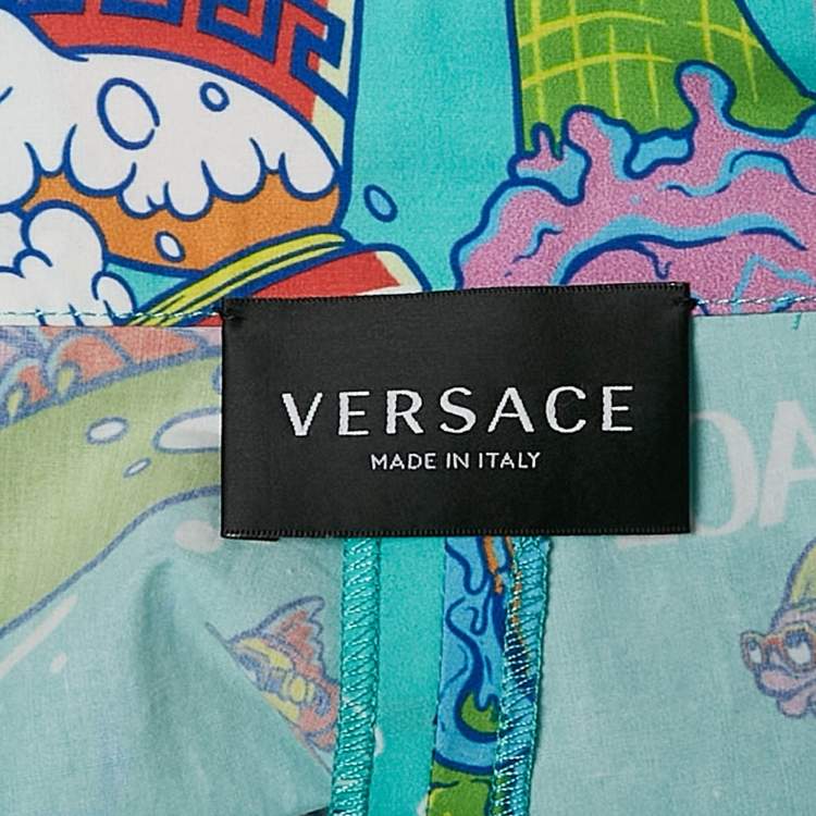 Pre Owned Versace Kids Mint Blue Printed Poplin Shorts 14 Yrs
