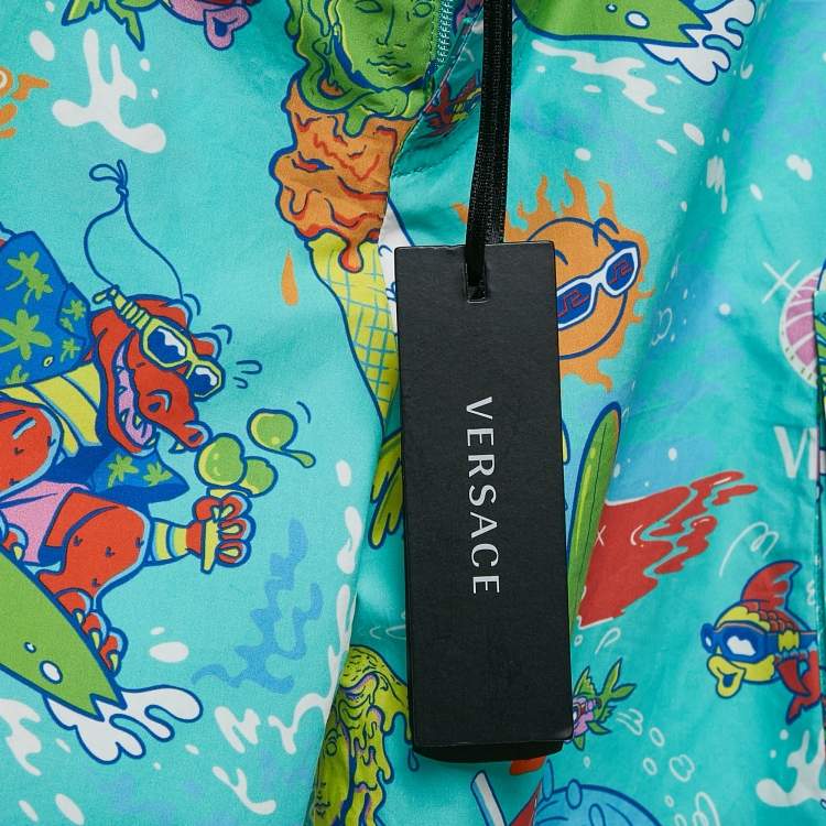 Pre Owned Versace Kids Mint Blue Printed Poplin Shorts 14 Yrs