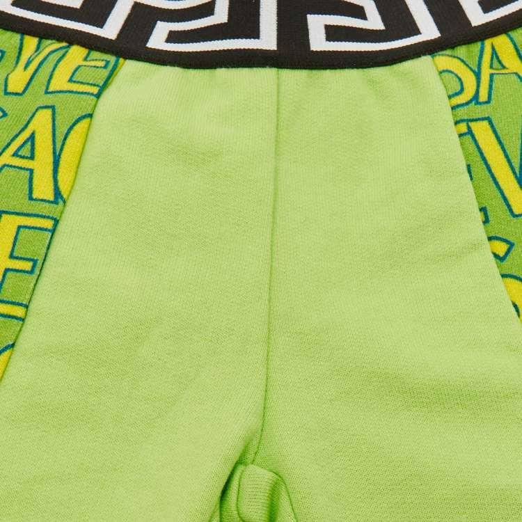 Pre Owned Versace Kids Green Logo Print Fleece Shorts 6/9M 