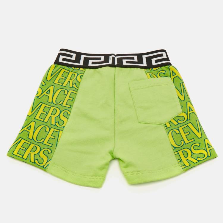 Pre Owned Versace Kids Green Logo Print Fleece Shorts 6/9M 