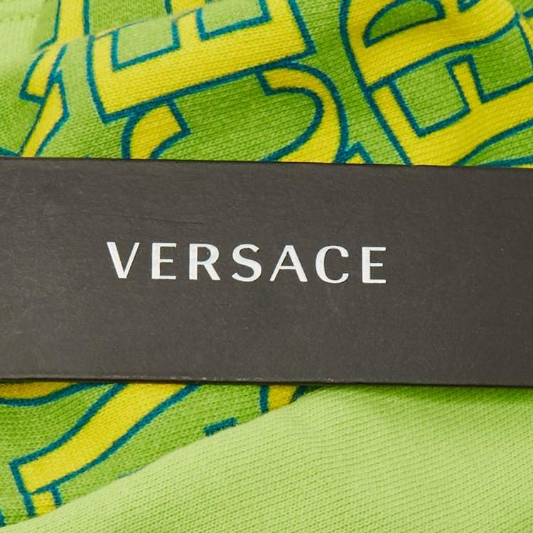 Pre Owned Versace Kids Green Logo Print Fleece Shorts 6/9M 