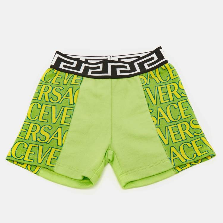 Pre Owned Versace Kids Green Logo Print Fleece Shorts 6/9M 
