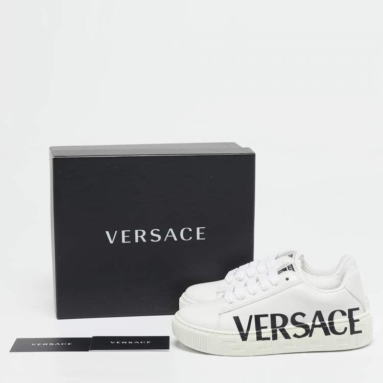Pre Owned Versace White Leather Greca Sneakers Size 30