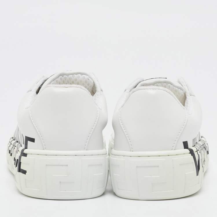 Pre Owned Versace White Leather Greca Sneakers Size 30