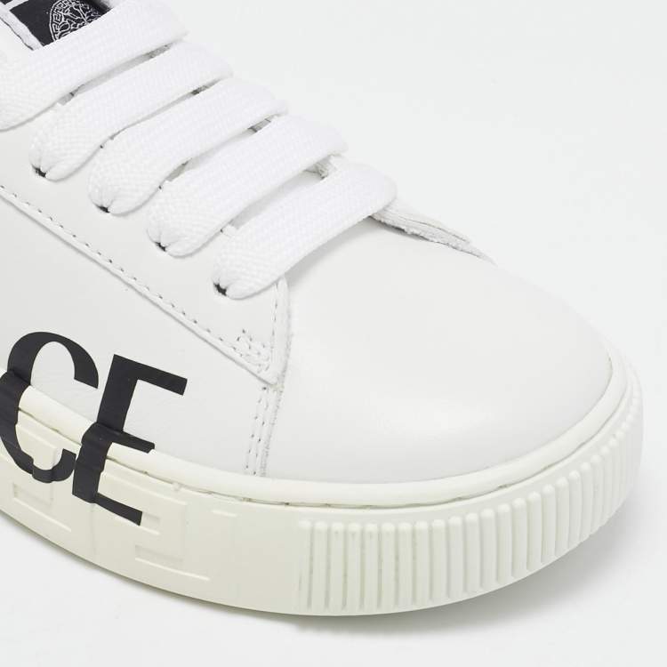 Pre Owned Versace White Leather Greca Sneakers Size 30