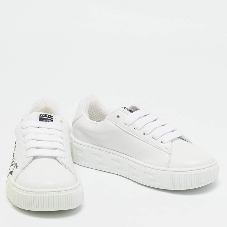 Pre Owned Versace White Leather Greca Sneakers Size 30