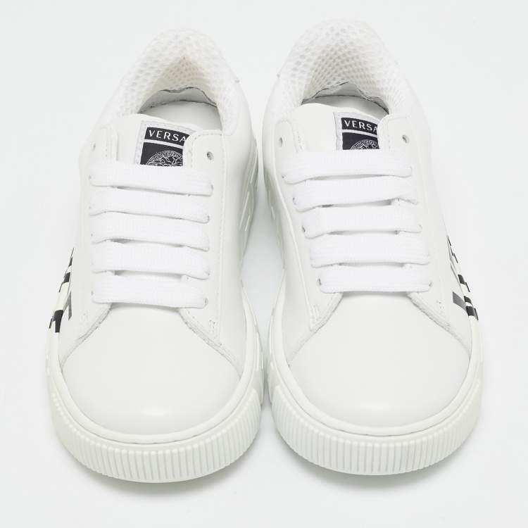 Pre Owned Versace White Leather Greca Sneakers Size 30