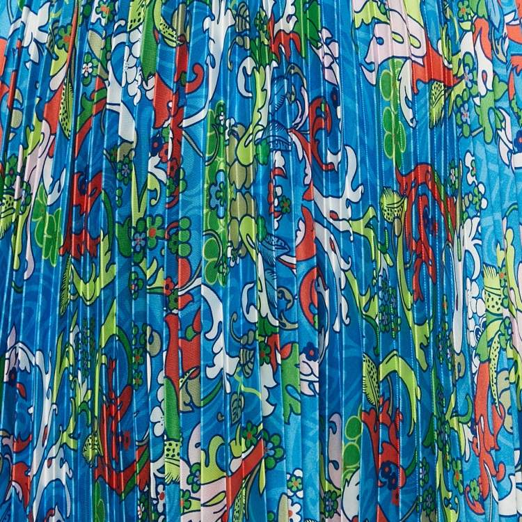Pre Owned Versace Kids Multicolor/Blue Baroccofest Print Plisse Skirt 10 Yrs