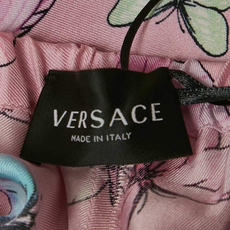 Pre Owned Versace Pink Butterfly Print Silk Trousers 10 Yrs 