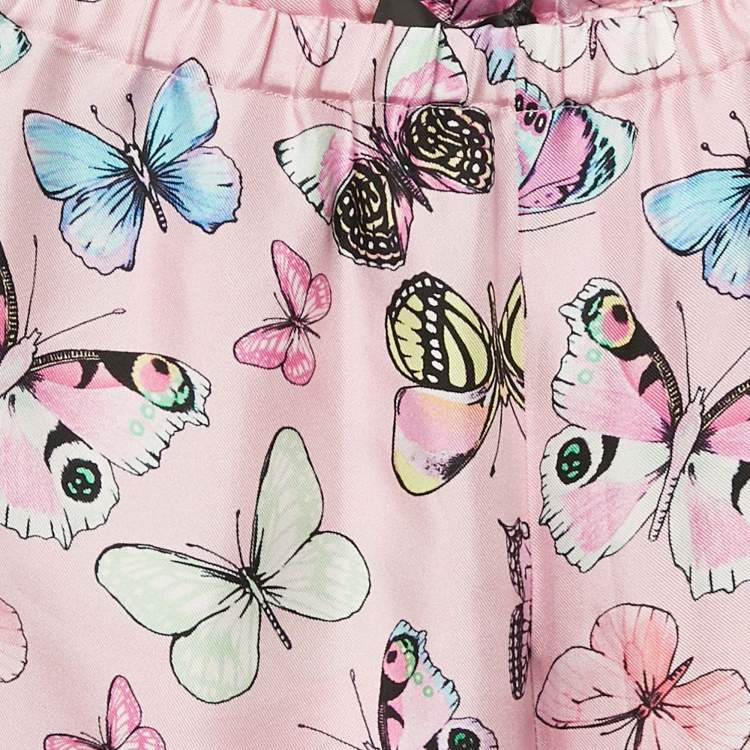 Pre Owned Versace Pink Butterfly Print Silk Trousers 10 Yrs 
