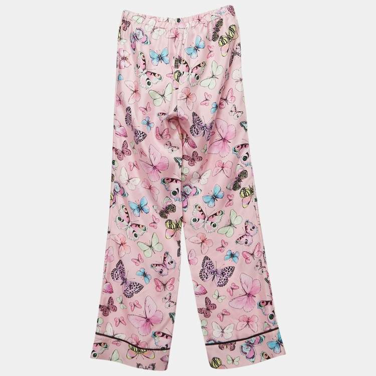 Pre Owned Versace Pink Butterfly Print Silk Trousers 10 Yrs 