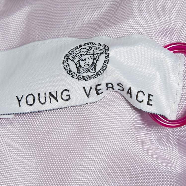 Pre Owned Versace Young Lilac Purple Floral Print Gabardine Pleated Party Dress M 