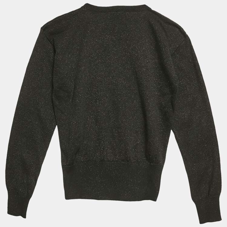 Pre Owned Versace Kids Black Lurex Knit Medusa Embellished Sweatshirt 8 Yrs 