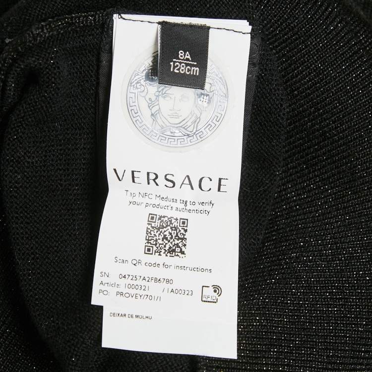 Pre Owned Versace Kids Black Lurex Knit Medusa Embellished Sweatshirt 8 Yrs 