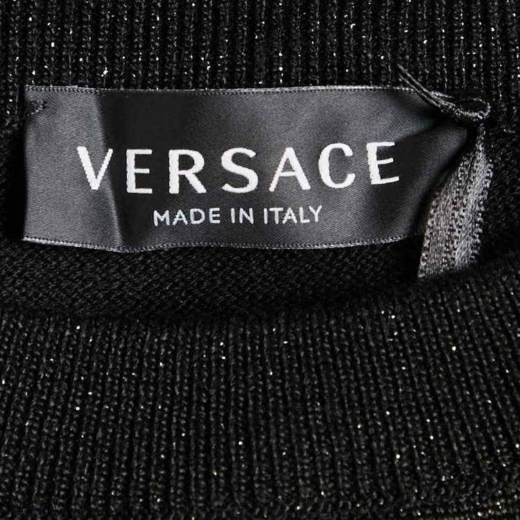 Pre Owned Versace Kids Black Lurex Knit Medusa Embellished Sweatshirt 8 Yrs 