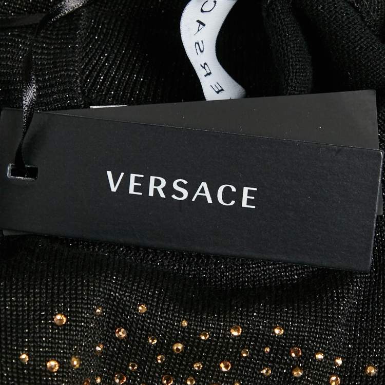 Pre Owned Versace Kids Black Lurex Knit Medusa Embellished Sweatshirt 8 Yrs 