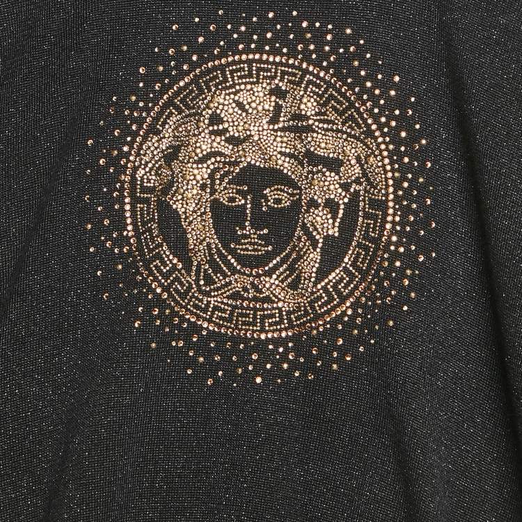 Pre Owned Versace Kids Black Lurex Knit Medusa Embellished Sweatshirt 8 Yrs 