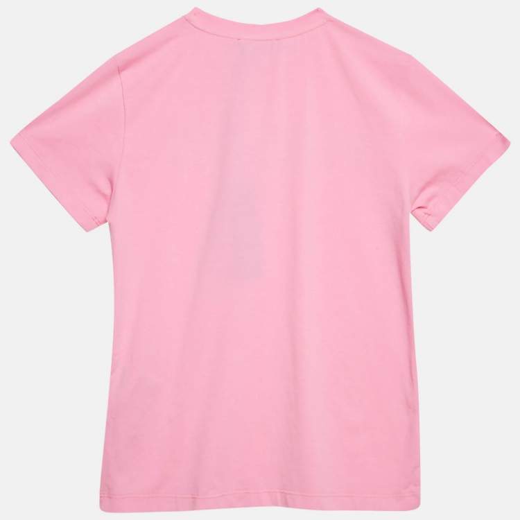 Pre Owned Versace Kids Pink Logo Studded Cotton Crew Neck T-Shirt 10 Yrs