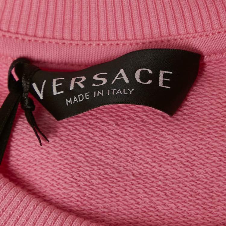Pre Owned Versace Kids Pink Logo Print Cotton Crewneck Sweatshirt 10 Yrs