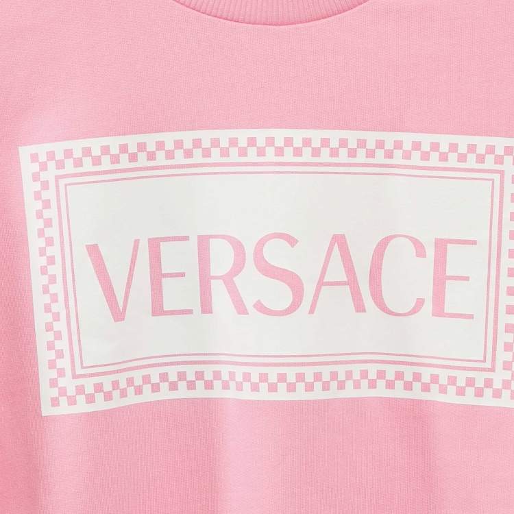 Pre Owned Versace Kids Pink Logo Print Cotton Crewneck Sweatshirt 12 Yrs