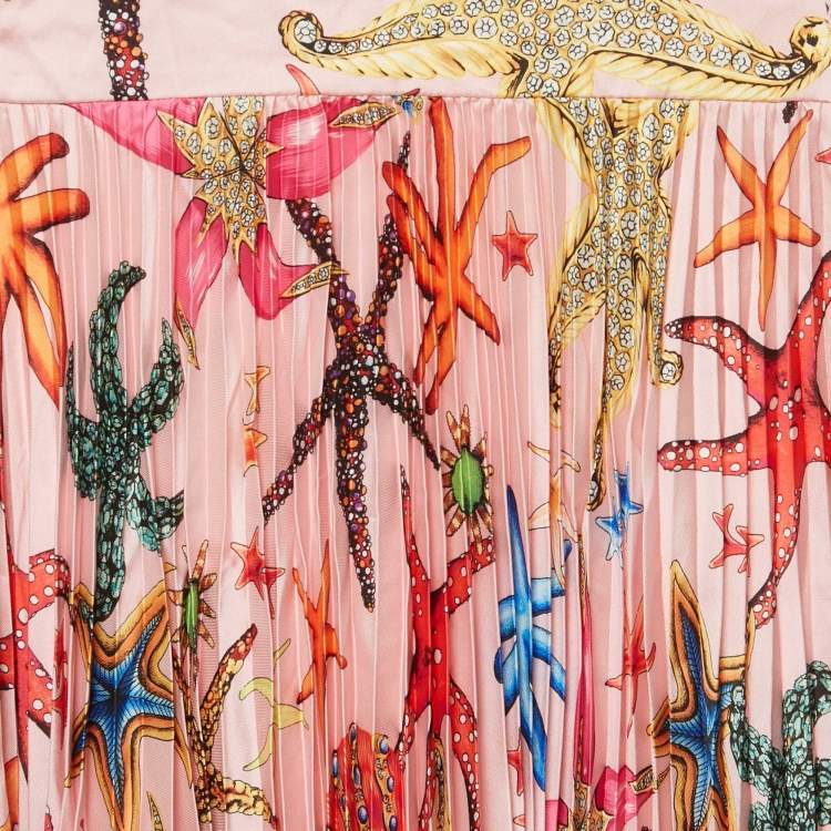 Pre Owned Versace Kids Pink Starfish Print Satin Plisse Dress 8 Yrs 
